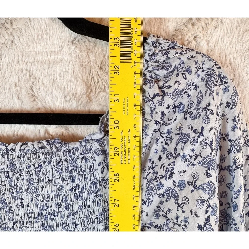 Old Navy Paisley Mini Dress Womens Medium‎ Blue Smocked Tiered Boho Cottagecore